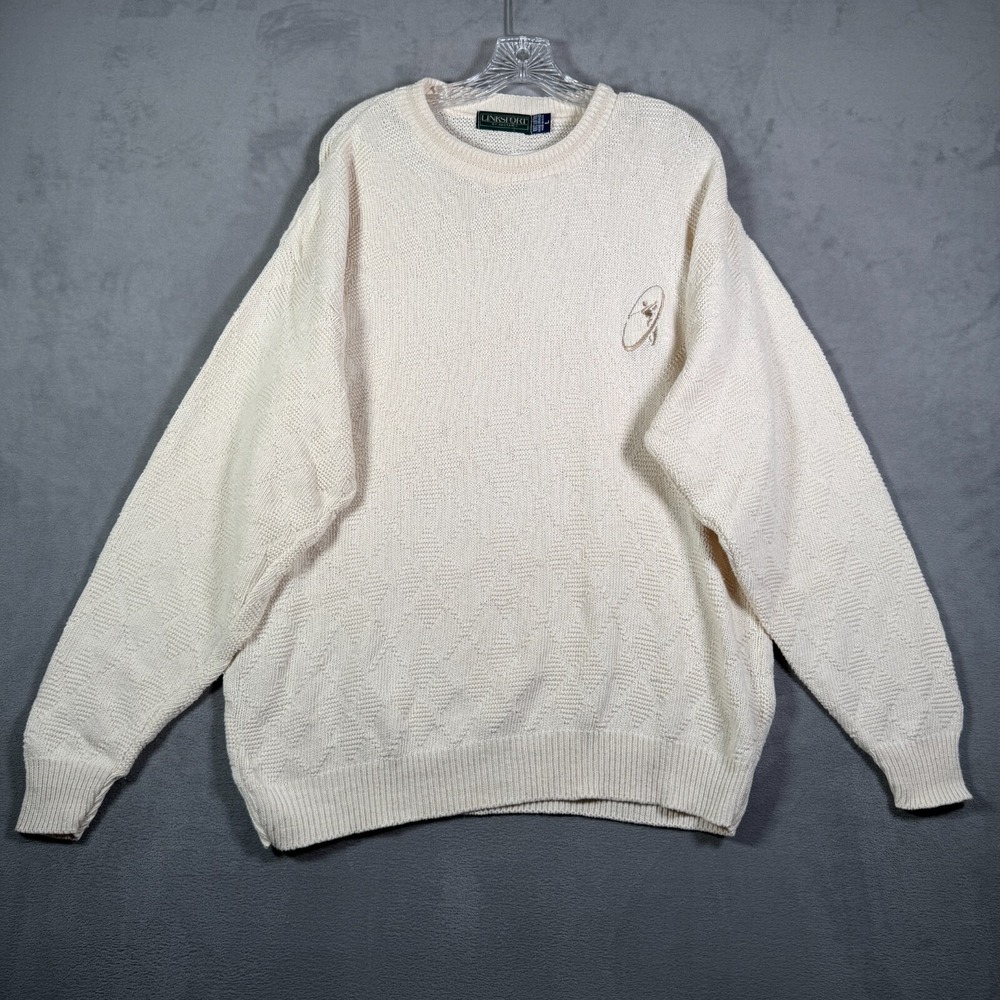 Linksport Sweater Mens L Ivory 3D Geometric Oversized Chunky Golf Fisherman NEW‎